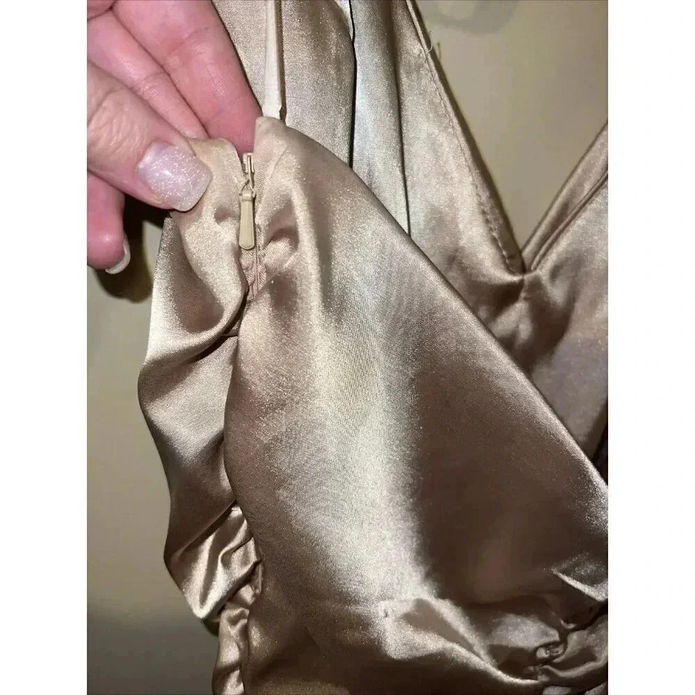 Vintage Y2K Jessica McClintock Ruffle Halter Dress Champagne Gold Women Size 10 - Picture 4 of 6
